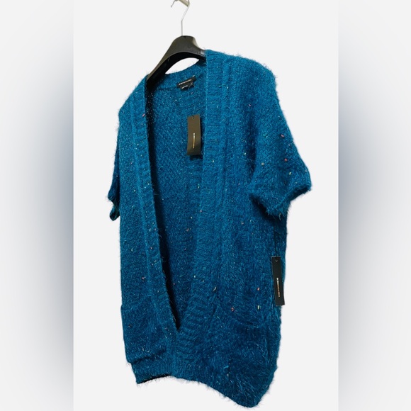 BCBGMAXAZRIA CARDIGAN CHUNKY CONFETTI KNIT SWEATER OPEN FRONT BLUE COLOR SIZE M - Picture 3 of 14